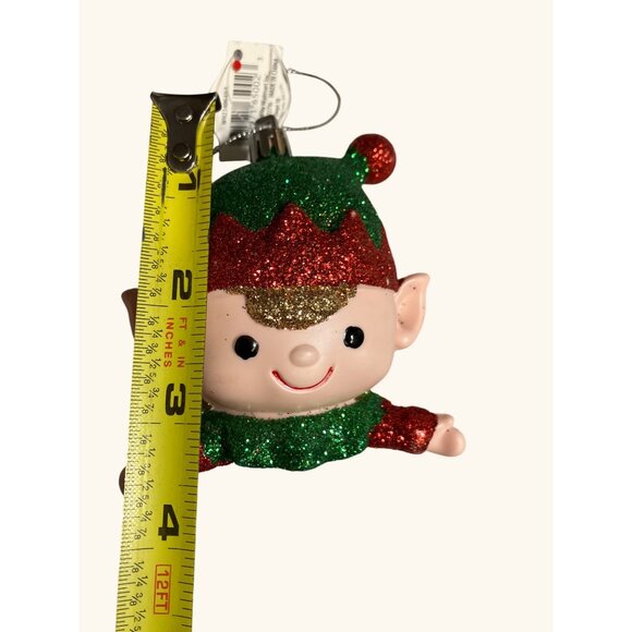 Holiday Time Glitter Elf Christmas Ornaments Set Of 2 Red & Green - Picture 6 of 9